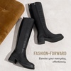 image:imageWomens Elastic Band Knee High Boots Round Toe Pull On Tall Boots  Equestrian fulllength side zipper stretch gusset panels low block heel comfort synthetic leather memory foam work wearBlack