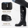 image:imageWomens Elastic Band Knee High Boots Round Toe Pull On Tall Boots  Equestrian fulllength side zipper stretch gusset panels low block heel comfort synthetic leather memory foam work wearBlack