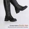 image:imageWomens Lace Up Platform Chunky Heel Knee High Combat Comfort Boots  Tall casual goth boots flat comfortable walking city styling party dresses jeans work sexy riding seampunkBlack Pu