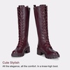 image:imageWomens Lace Up Platform Chunky Heel Knee High Combat Comfort Boots  Tall casual goth boots flat comfortable walking city styling party dresses jeans work sexy riding seampunkRed Pu