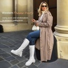 image:imageWomens Lace Up Platform Chunky Heel Knee High Combat Comfort Boots  Tall casual goth boots flat comfortable walking city styling party dresses jeans work sexy riding seampunkWhite
