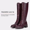 image:imageWomens Lace Up Platform Chunky Heel Knee High Combat Comfort Boots  Tall casual goth boots flat comfortable walking city styling party dresses jeans work sexy riding seampunkRed Pu