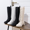 image:imageWomens Lace Up Platform Chunky Heel Knee High Combat Comfort Boots  Tall casual goth boots flat comfortable walking city styling party dresses jeans work sexy riding seampunkWhite