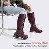 image:imageWomens Lace Up Platform Chunky Heel Knee High Combat Comfort Boots  Tall casual goth boots flat comfortable walking city styling party dresses jeans work sexy riding seampunkRed Pu