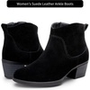 image:imageWomens Suede Leather Ankle Boots  Comfortable round toe booties memory foam cushioning and nonslip outsole for office travel jeans and fall outfitsTextured Black