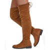 image:imageWomens Synthetic Suede Over the Knee Flat Heel Thigh High Boots  Dressy casual thigh high bootslong tall knee high boots side zipper tieback topfalldatingoutfitweekendCamel