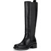 image:imageWomens Elastic Band Knee High Boots Round Toe Pull On Tall Boots  Equestrian fulllength side zipper stretch gusset panels low block heel comfort synthetic leather memory foam work wearBlack