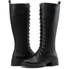 image:imageWomens Lace Up Platform Chunky Heel Knee High Combat Comfort Boots  Tall casual goth boots flat comfortable walking city styling party dresses jeans work sexy riding seampunkBlack Pu
