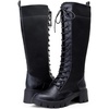 image:imageWomens Lace Up Platform Chunky Heel Knee High Combat Comfort Boots  Tall casual goth boots flat comfortable walking city styling party dresses jeans work sexy riding seampunkBlack