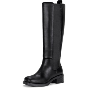 image:imageWomens Elastic Band Knee High Boots Round Toe Pull On Tall Boots  Equestrian fulllength side zipper stretch gusset panels low block heel comfort synthetic leather memory foam work wearBlack