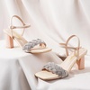 image:imageVepose Womens Rhinestone Block Heel Sandals Open Toe Ankle StrapNude Woven