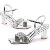 image:imageVepose Womens Rhinestone Block Heel Sandals Open Toe Ankle StrapSilver Pu