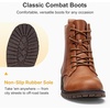 image:imageVepose Womens Lace Up Combat Ankle Boots Cap Toe Low Block HeelBrown