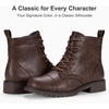 image:imageVepose Womens Lace Up Combat Ankle Boots Cap Toe Low Block HeelCoffee