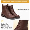 image:imageVepose Womens Lace Up Combat Ankle Boots Cap Toe Low Block HeelCognac