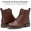 image:imageVepose Womens Lace Up Combat Ankle Boots Cap Toe Low Block HeelCognac