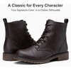 image:imageVepose Womens Lace Up Combat Ankle Boots Cap Toe Low Block HeelDark Brown