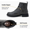 image:imageVepose Womens Lace Up Combat Ankle Boots Cap Toe Low Block HeelGrey