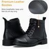 image:imageVepose Womens Lace Up Combat Ankle Boots Cap Toe Low Block HeelLeather Black