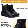 image:imageVepose Womens Lace Up Combat Ankle Boots Cap Toe Low Block HeelLeather Black