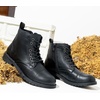 image:imageVepose Womens Lace Up Combat Ankle Boots Cap Toe Low Block HeelLeather Black
