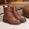 image:imageVepose Womens Lace Up Combat Ankle Boots Cap Toe Low Block HeelMocha Brown