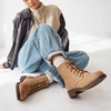 image:imageVepose Womens Lace Up Combat Ankle Boots Cap Toe Low Block HeelTan