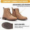 image:imageVepose Womens Lace Up Combat Ankle Boots Cap Toe Low Block HeelTan