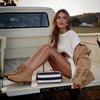 image:imageVepose Womens Lace Up Combat Ankle Boots Cap Toe Low Block HeelTan