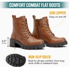 image:imageVepose Womens LaceUp Combat Ankle Boots with Chunky Platform HeelBrown Pu
