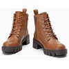 image:imageVepose Womens LaceUp Combat Ankle Boots with Chunky Platform HeelBrown Pu