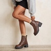 image:imageVepose Womens LaceUp Combat Ankle Boots with Chunky Platform HeelCognac