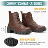 image:imageVepose Womens LaceUp Combat Ankle Boots with Chunky Platform HeelCognac