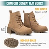 image:imageVepose Womens LaceUp Combat Ankle Boots with Chunky Platform HeelTan