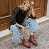 image:imageVepose Womens Moc Toe Ankle Combat Boots Lace Up Retro Low Heel BootiesCognac