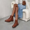 image:imageVepose Womens Moc Toe Ankle Combat Boots Lace Up Retro Low Heel BootiesCognac