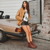 image:imageVepose Womens Moc Toe Ankle Combat Boots Lace Up Retro Low Heel BootiesCognac