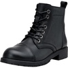 image:imageVepose Womens Lace Up Combat Ankle Boots Cap Toe Low Block HeelLeather Black