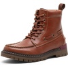 image:imageVepose Womens Moc Toe Ankle Combat Boots Lace Up Retro Low Heel BootiesCognac