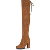 image:imageVepose Womens Suede Thigh High Tall Chunky Platform Over The Knee BootsCamel