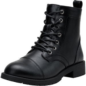 image:imageVepose Womens Lace Up Combat Ankle Boots Cap Toe Low Block HeelBlack