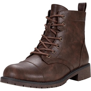 image:imageVepose Womens Lace Up Combat Ankle Boots Cap Toe Low Block HeelCoffee