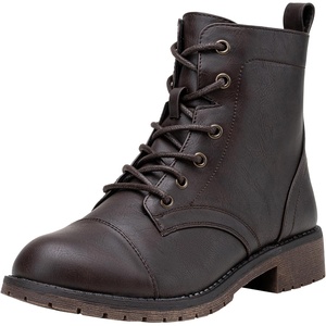 image:imageVepose Womens Lace Up Combat Ankle Boots Cap Toe Low Block HeelDark Brown