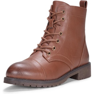 image:imageVepose Womens Lace Up Combat Ankle Boots Cap Toe Low Block HeelMocha Brown