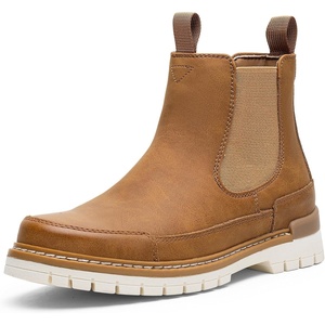 image:imageVepose Womens Chelsea Ankle Round Toe Boots Pull On Lug Sole BootiesBrown