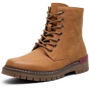 image:imageVepose Womens Fashion Combat Boots Round Toe LaceUp Ankle BootiesBrown