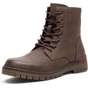 image:imageVepose Womens Fashion Combat Boots Round Toe LaceUp Ankle BootiesCognac