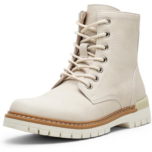 image:imageVepose Womens Fashion Combat Boots Round Toe LaceUp Ankle BootiesWhite Grey