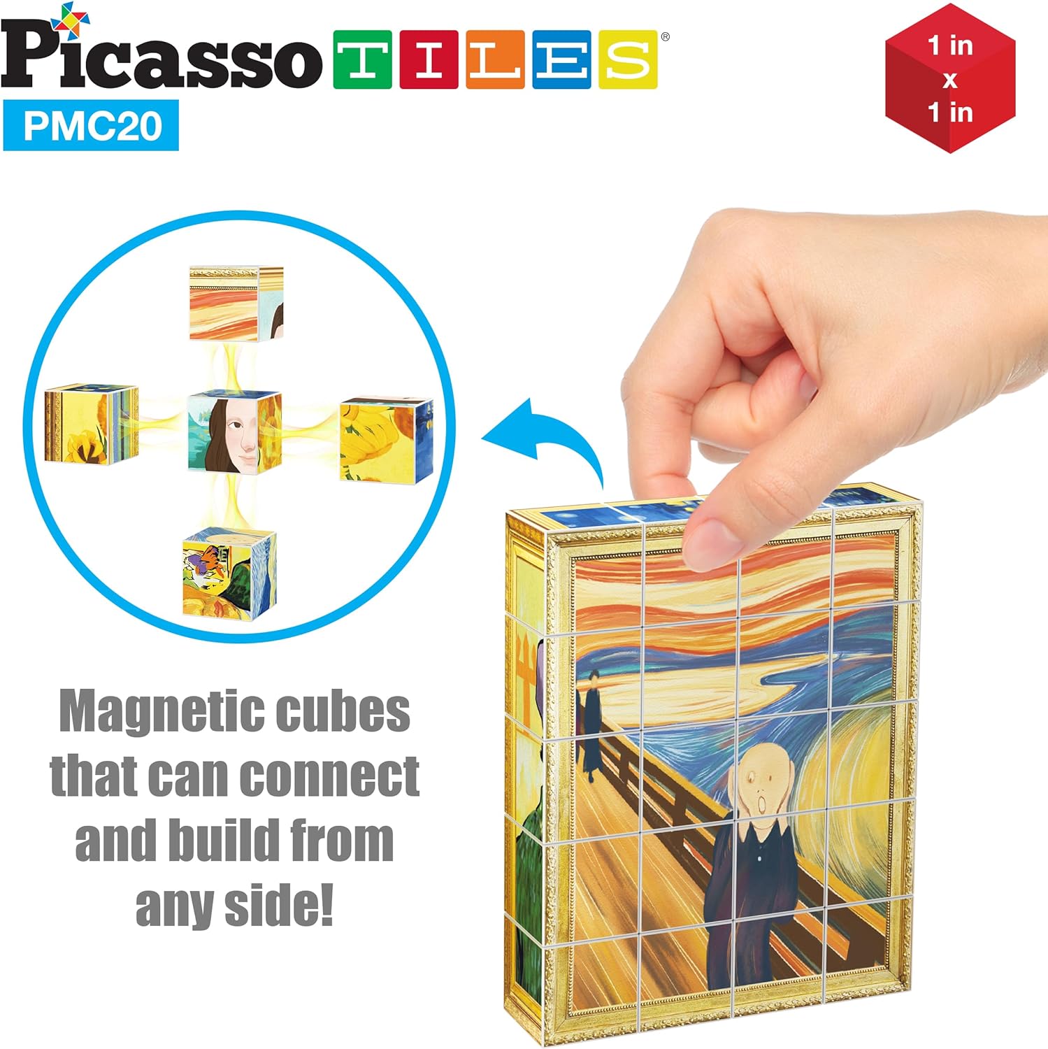 Picasso Cubes 20 pcs Magnetic Cube Puzzle 6in1 Vehicle Theme Pattern Magnet Brain Teaser Cubes Building Block 120 Pictures Toy Set Kids Ages 3  Up Preschool Children Promotes Problem PMC24Art 20PC
