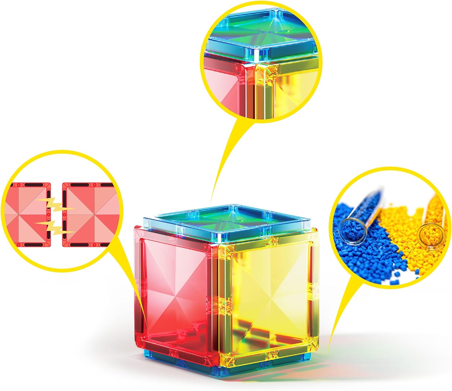 PicassoTiles 71pc Mini Diamond Series Winter Ice Theme Magnetic Tile Building Blocks 2 Character Action Figures Travel Size OnTheGo Magnet Construction Toy Set STEM Development Kit Ages 3 PTM7112pc